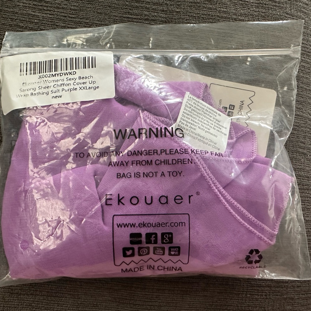 Ekouaer Purple Sheer Cover Up Bathing Suit Wrap